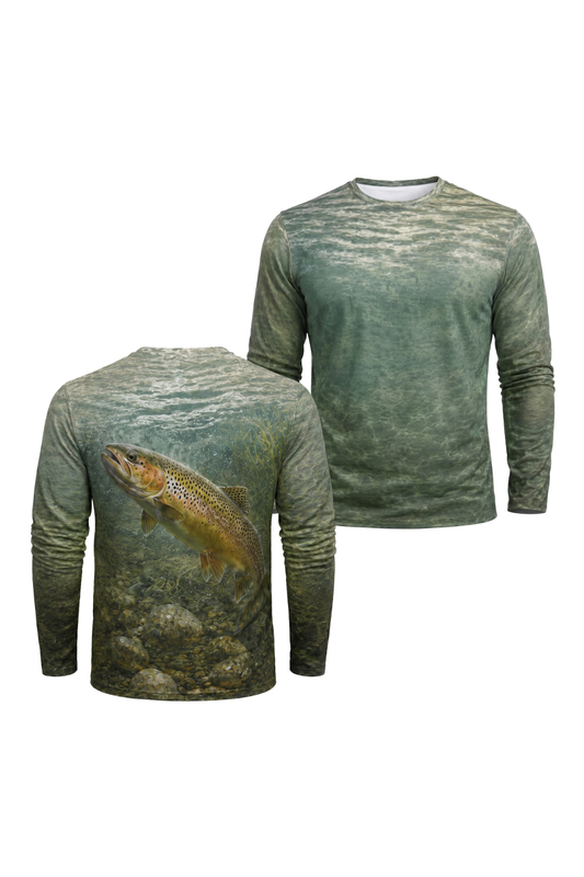 Performance Fishing Long Sleeve - Rainbow Trout Currentline - AOF39 two shirts front artwork