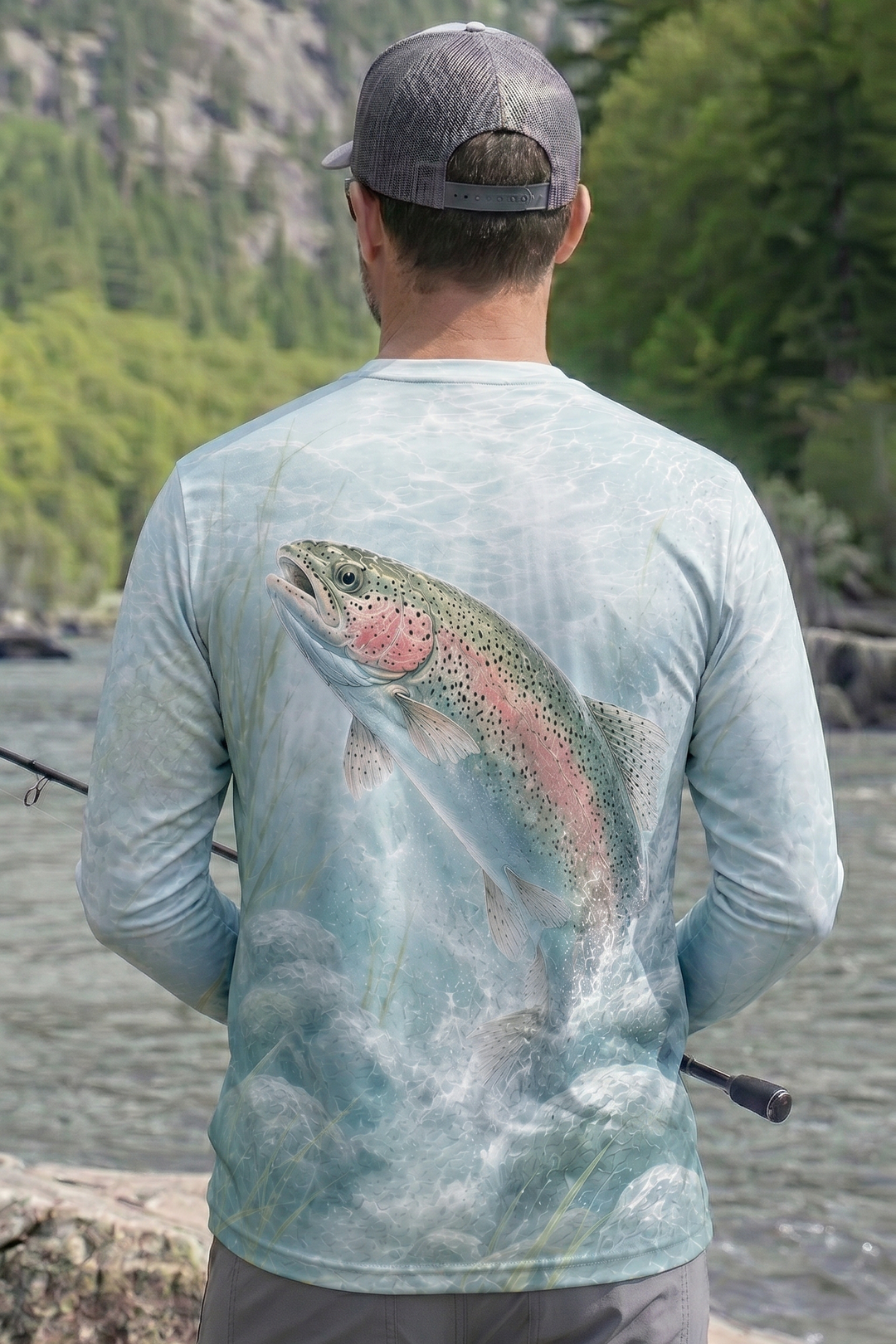 Performance Fishing Long Sleeve - Rainbow Trout Splash - AOF92 lifestyle artwork side