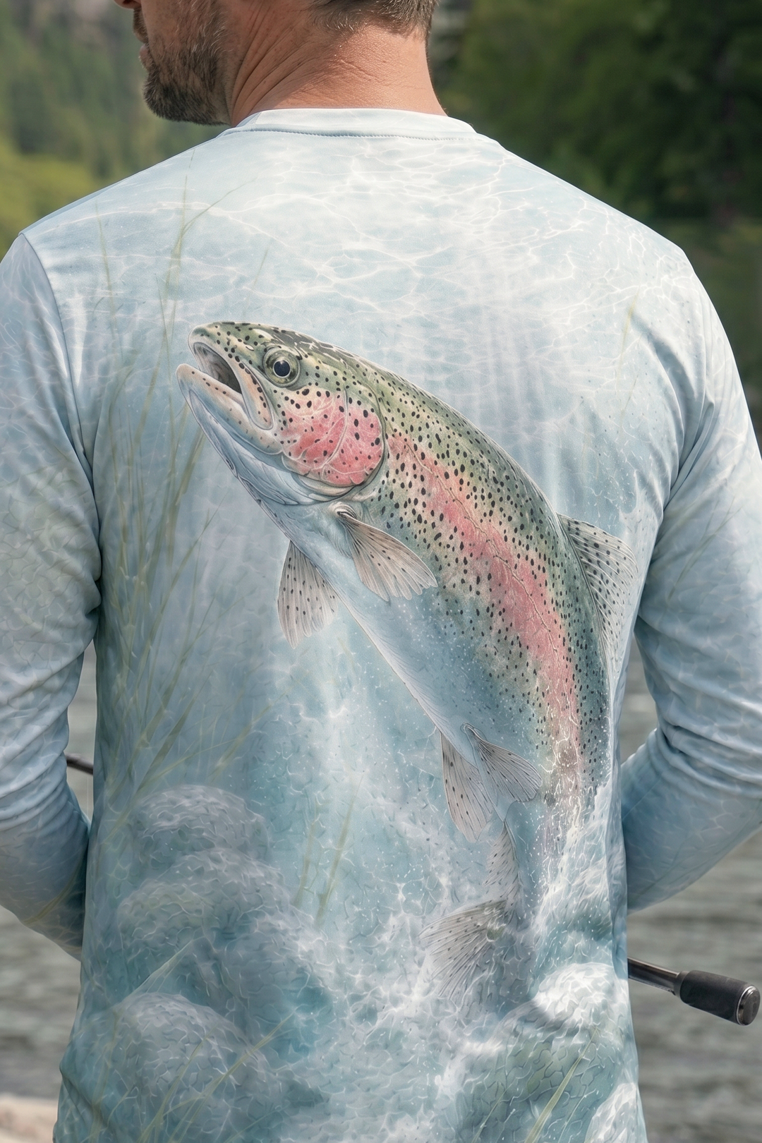 Performance Fishing Long Sleeve - Rainbow Trout Splash - AOF92 lifestyle artwork zoom