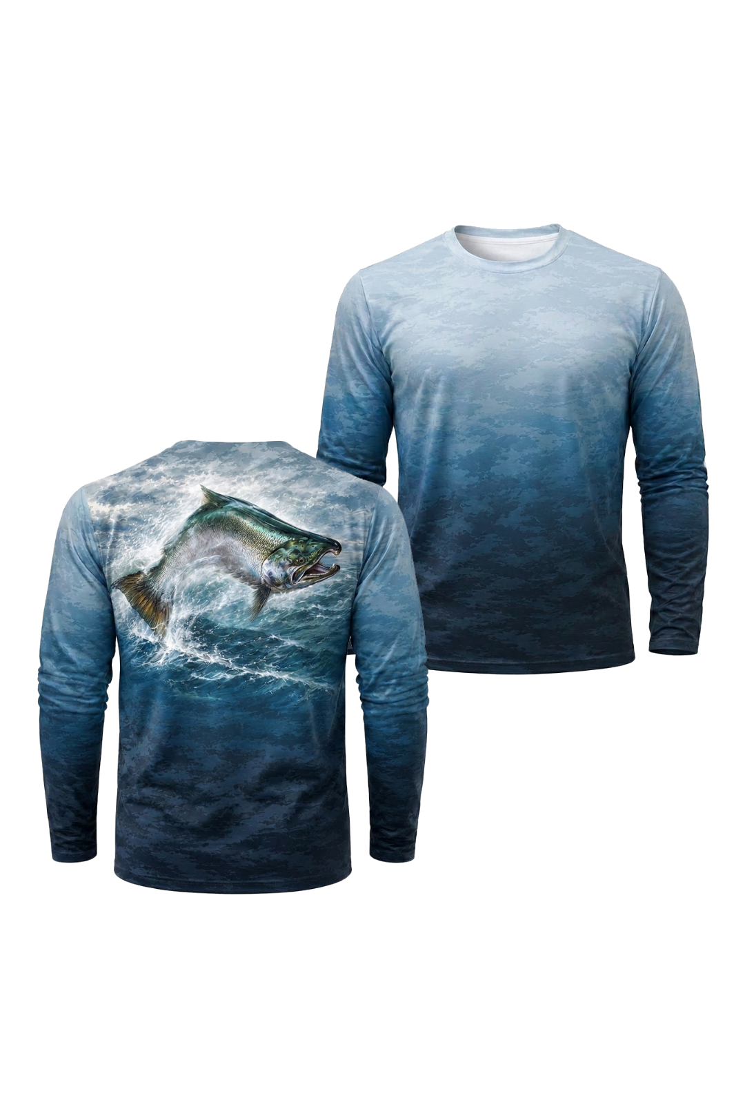 Performance Fishing Long Sleeve - Rapids King Salmon - TBT157 two shirts front artwork