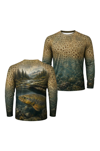 Performance Fishing Long Sleeve - River Brownie Lurk - TBT169 two shirts front artwork