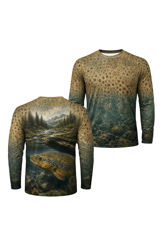 Performance Fishing Long Sleeve - River Brownie Lurk - TBT169 two shirts front artwork