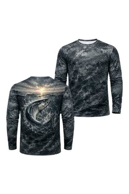 Performance Fishing Long Sleeve - River Salmon Breach - TBT166 two shirts front artwork