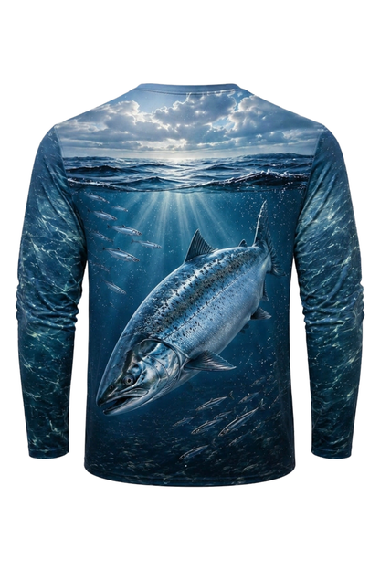 Performance Fishing Long Sleeve - River Salmon Depths - TBT167 mockup artwork side