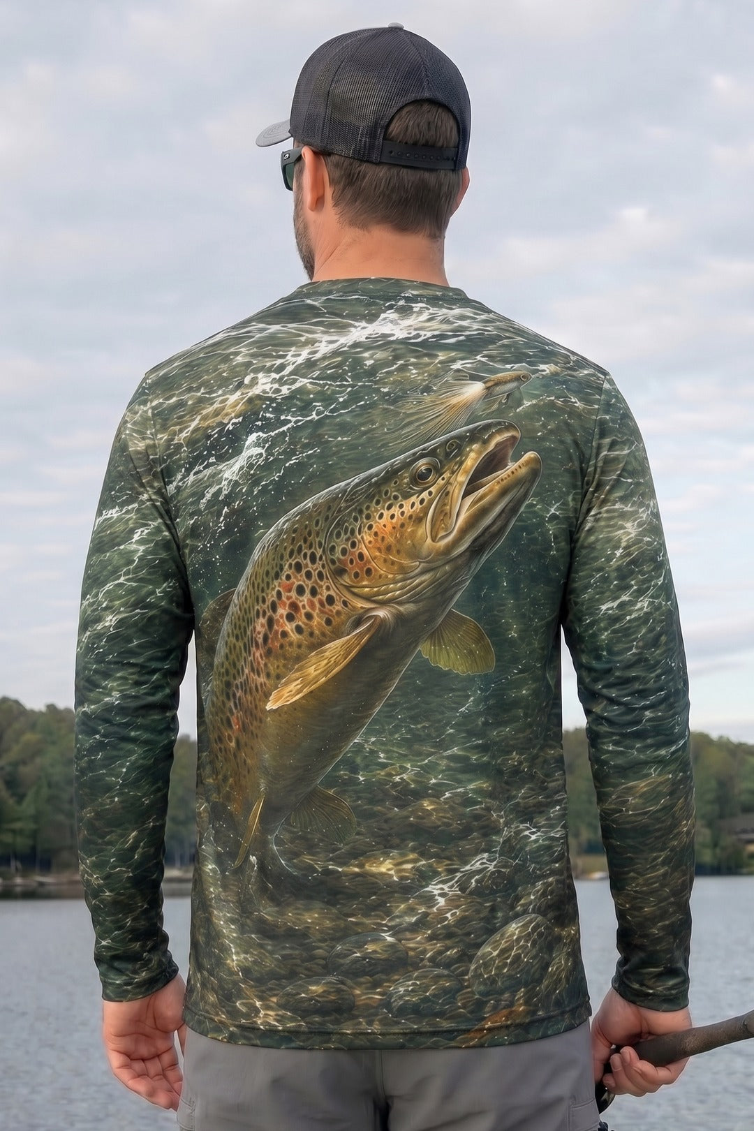 Performance Fishing Long Sleeve - River Stone Brown Trout - RT08 lifestyle artwork side