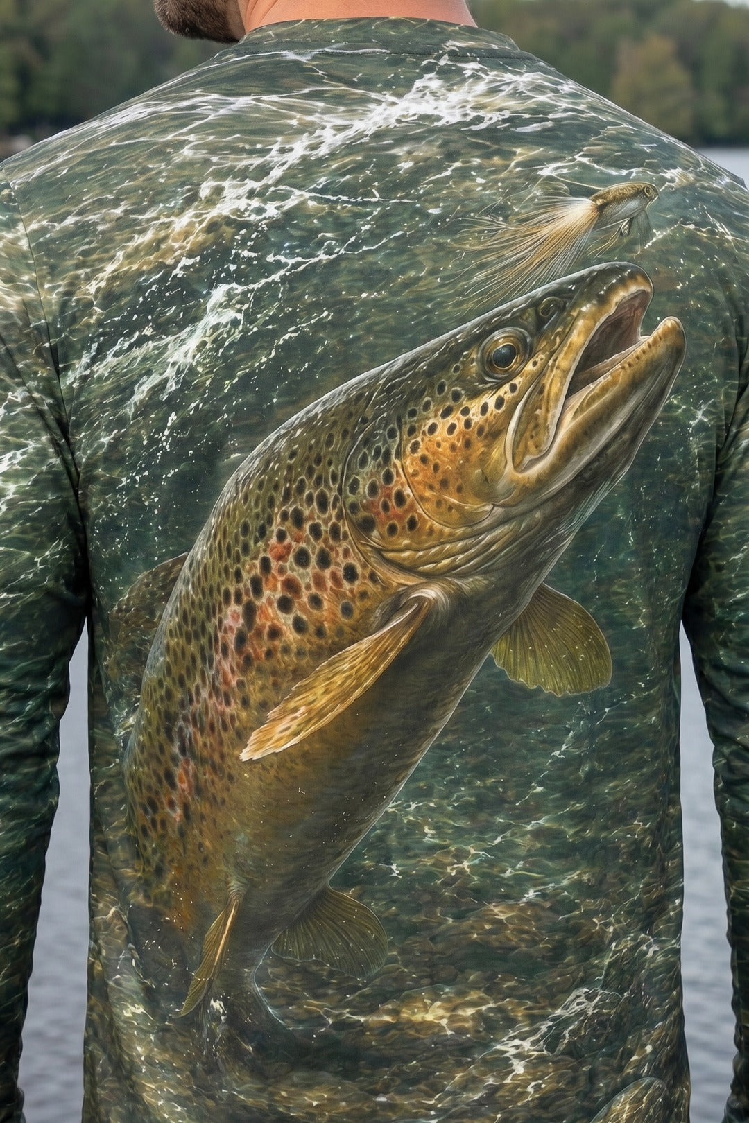 Performance Fishing Long Sleeve - River Stone Brown Trout - RT08 lifestyle artwork zoom