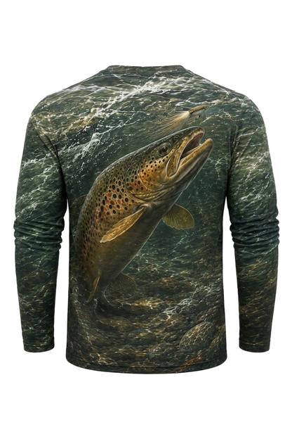 Performance Fishing Long Sleeve - River Stone Brown Trout - RT08 mockup artwork side