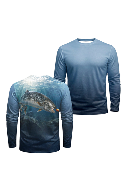 Performance Fishing Long Sleeve - River Trout Chase - TBT163 two shirts front artwork