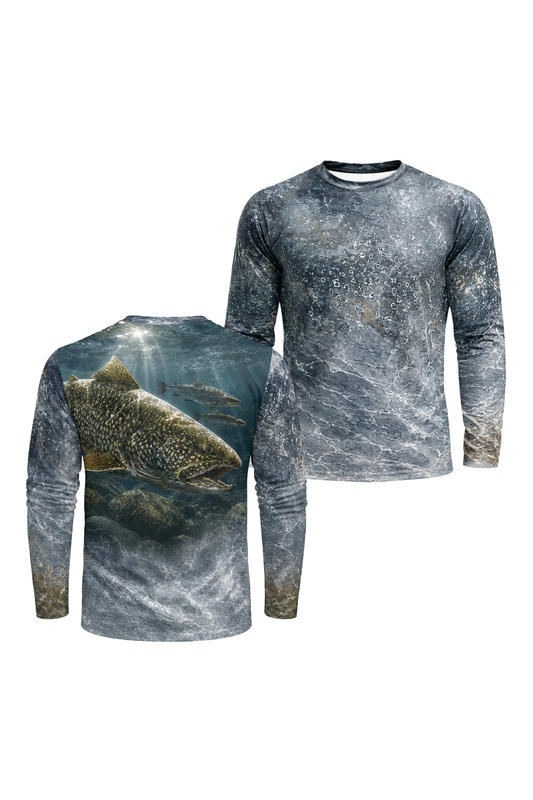 Performance Fishing Long Sleeve - River Trout Hunter - TBT164 two shirts front artwork