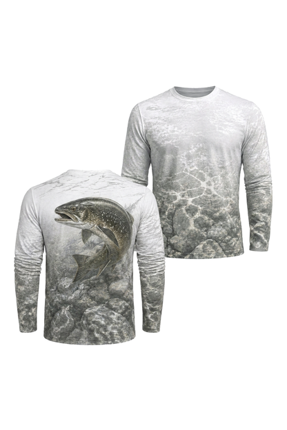 Performance Fishing Long Sleeve - River Trout Shallows - TBT161 two shirts front artwork