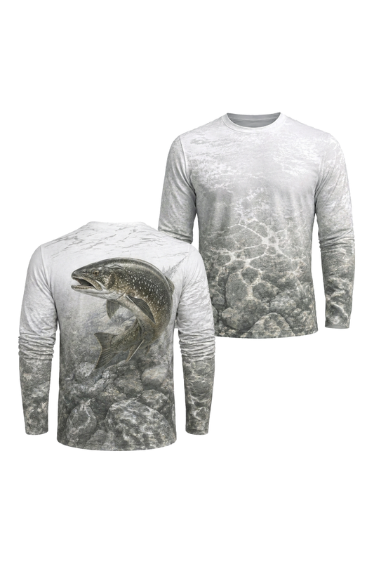 Performance Fishing Long Sleeve - River Trout Shallows - TBT161 two shirts front artwork