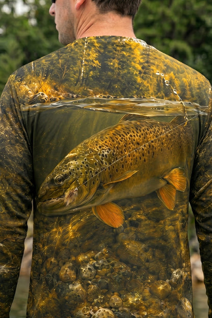 Performance Fishing Long Sleeve - Riverbed Brown Trout - TBT170 lifestyle artwork zoom