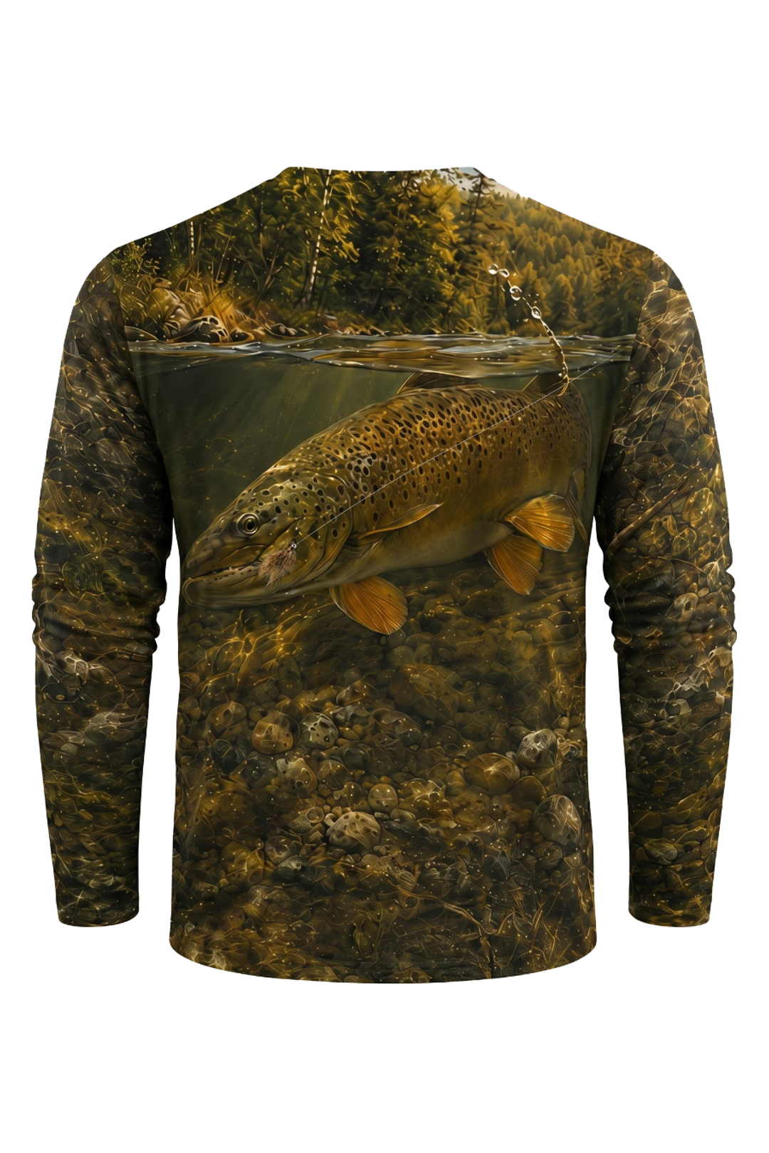 Performance Fishing Long Sleeve - Riverbed Brown Trout - TBT170 mockup artwork side