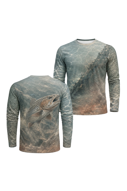 Performance Fishing Long Sleeve - Sagewater Cutthroat - AOF79 two shirts front artwork
