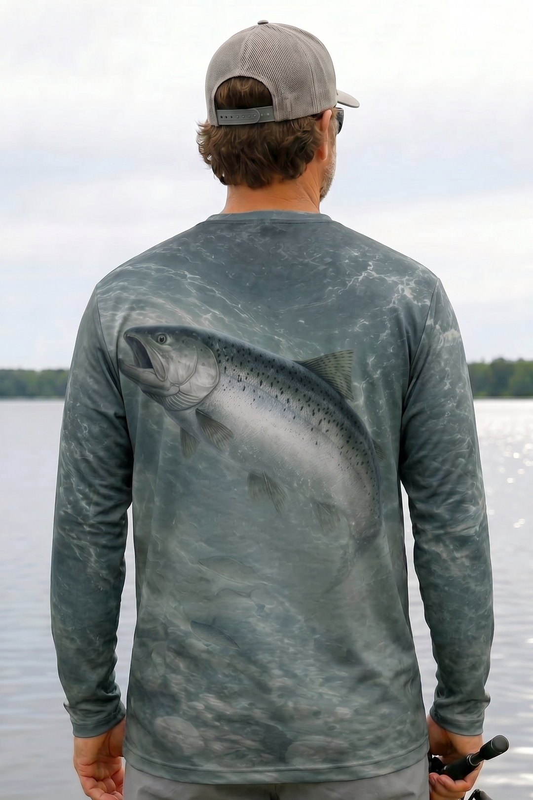 Performance Fishing Long Sleeve - Salmon Deep Glide - AOF61 lifestyle artwork side