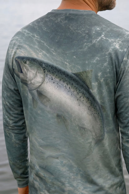 Performance Fishing Long Sleeve - Salmon Deep Glide - AOF61 lifestyle artwork zoom