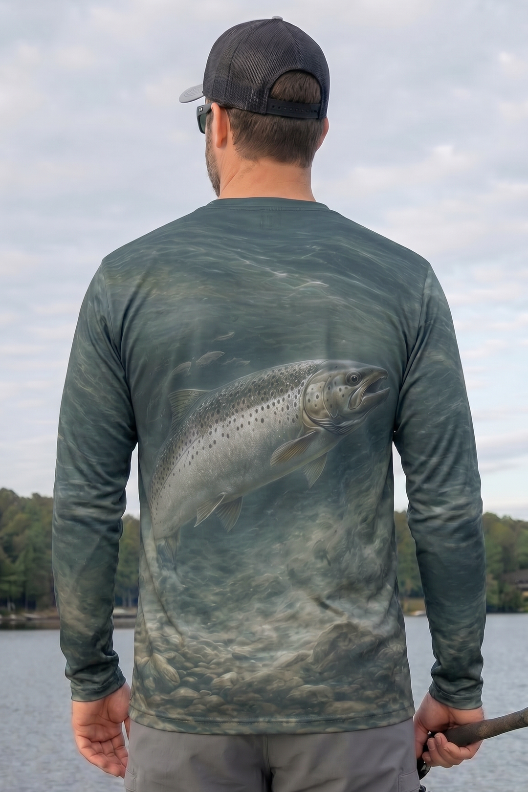 Performance Fishing Long Sleeve - Salmon Stonecurrent - AOF60 lifestyle artwork side