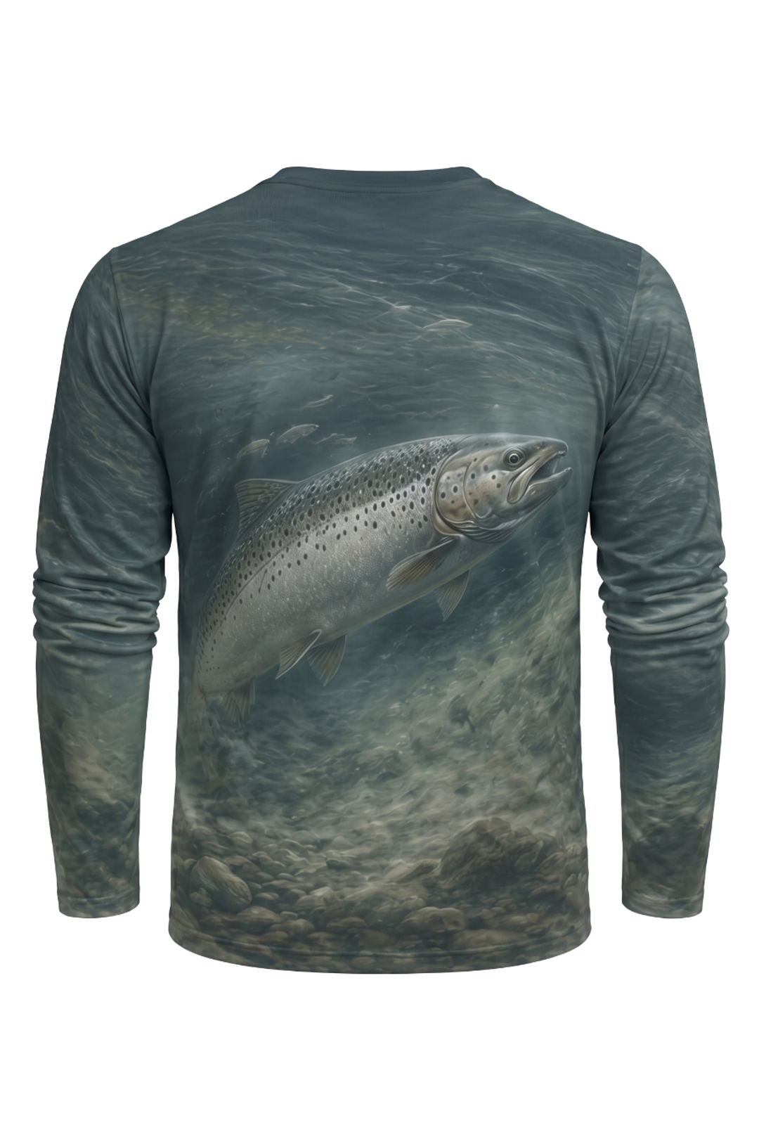 Performance Fishing Long Sleeve - Salmon Stonecurrent - AOF60 mockup artwork side