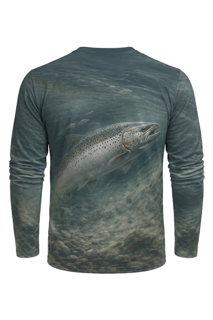Performance Fishing Long Sleeve - Salmon Stonecurrent - AOF60 mockup artwork side