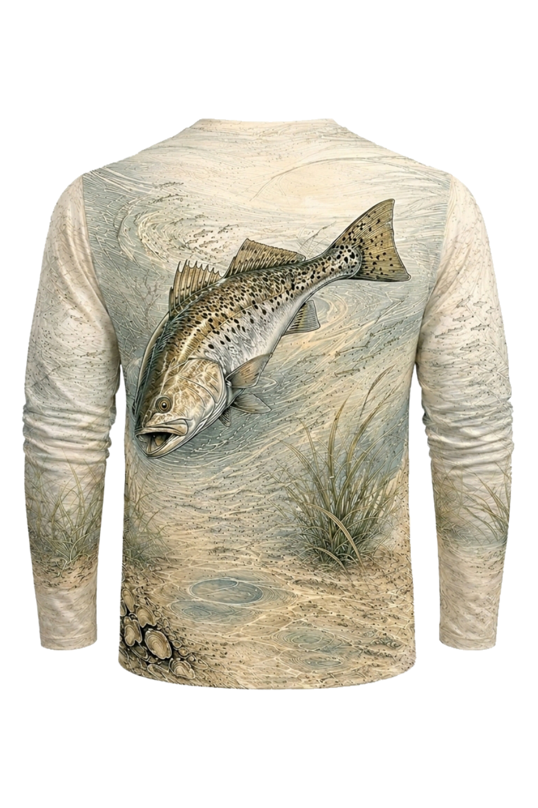 Performance Fishing Long Sleeve - Sandbar Speckled Trout - RT02 mockup artwork side