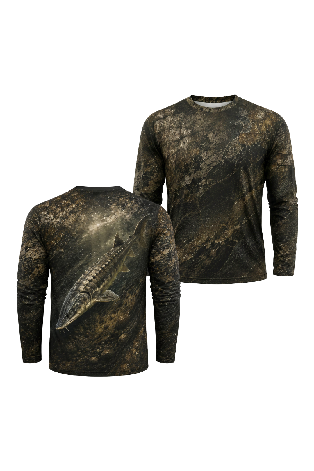 Performance Fishing Long Sleeve - Shadow Armor Sturgeon - TBT132 two shirts front artwork