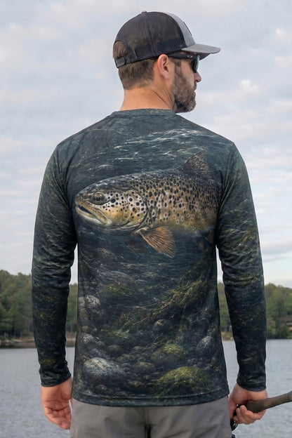 Performance Fishing Long Sleeve - Shadow Creek Brown Trout - RT07 lifestyle artwork side