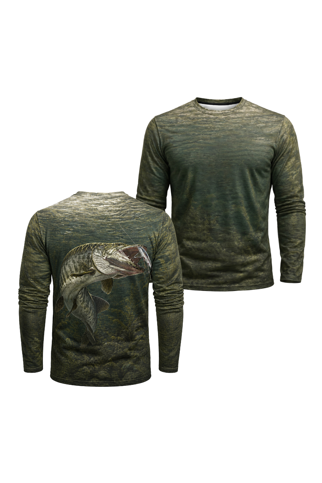 Performance Fishing Long Sleeve - Shadow Strike Muskie - AOF38 two shirts front artwork