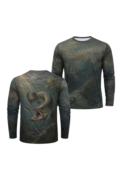 Performance Fishing Long Sleeve - Shadow Strike Pike - AOF43 two shirts front artwork
