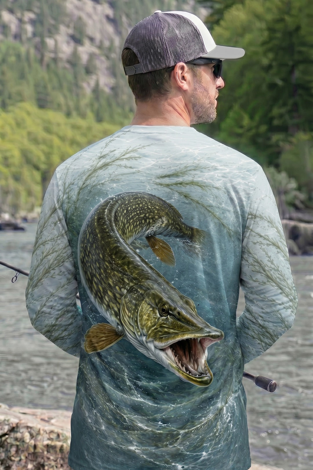 Performance Fishing Long Sleeve - Shallow Weedbed Muskie - TBT196 lifestyle artwork side
