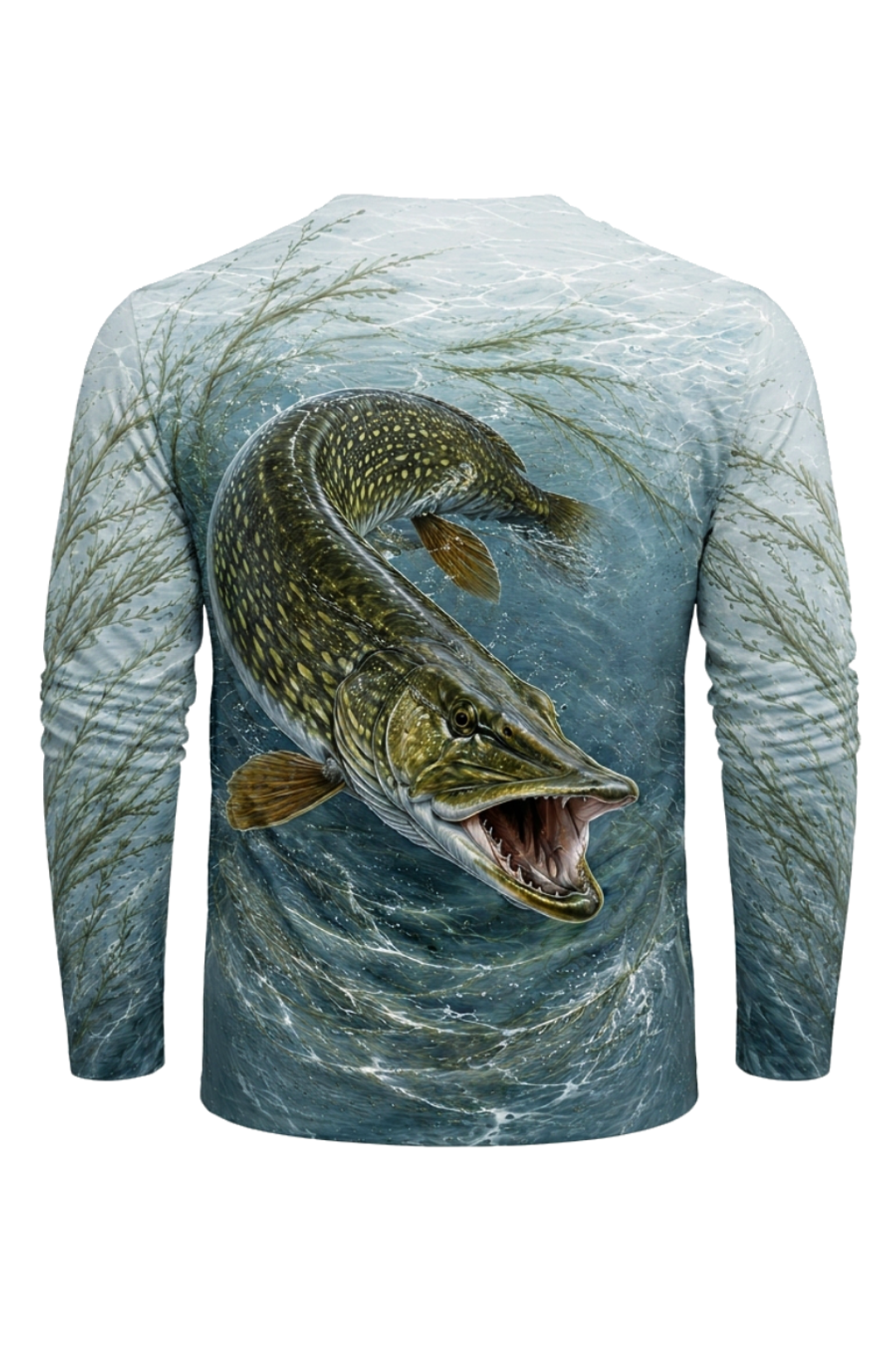 Performance Fishing Long Sleeve - Shallow Weedbed Muskie - TBT196 mockup artwork side