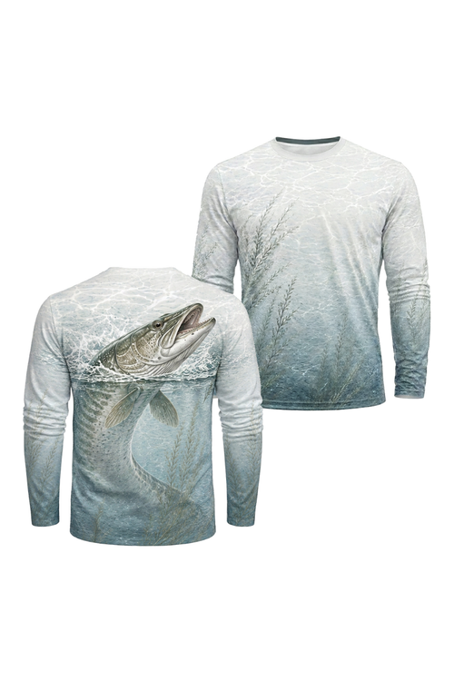 Performance Fishing Long Sleeve - Shallow Weedbed Muskie - TBT197 two shirts front artwork