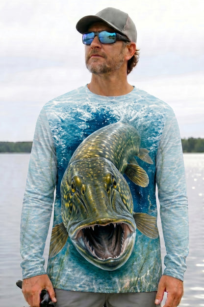 Performance Fishing Long Sleeve - Shallow Weedbed Pike - TBT195 lifestyle artwork side