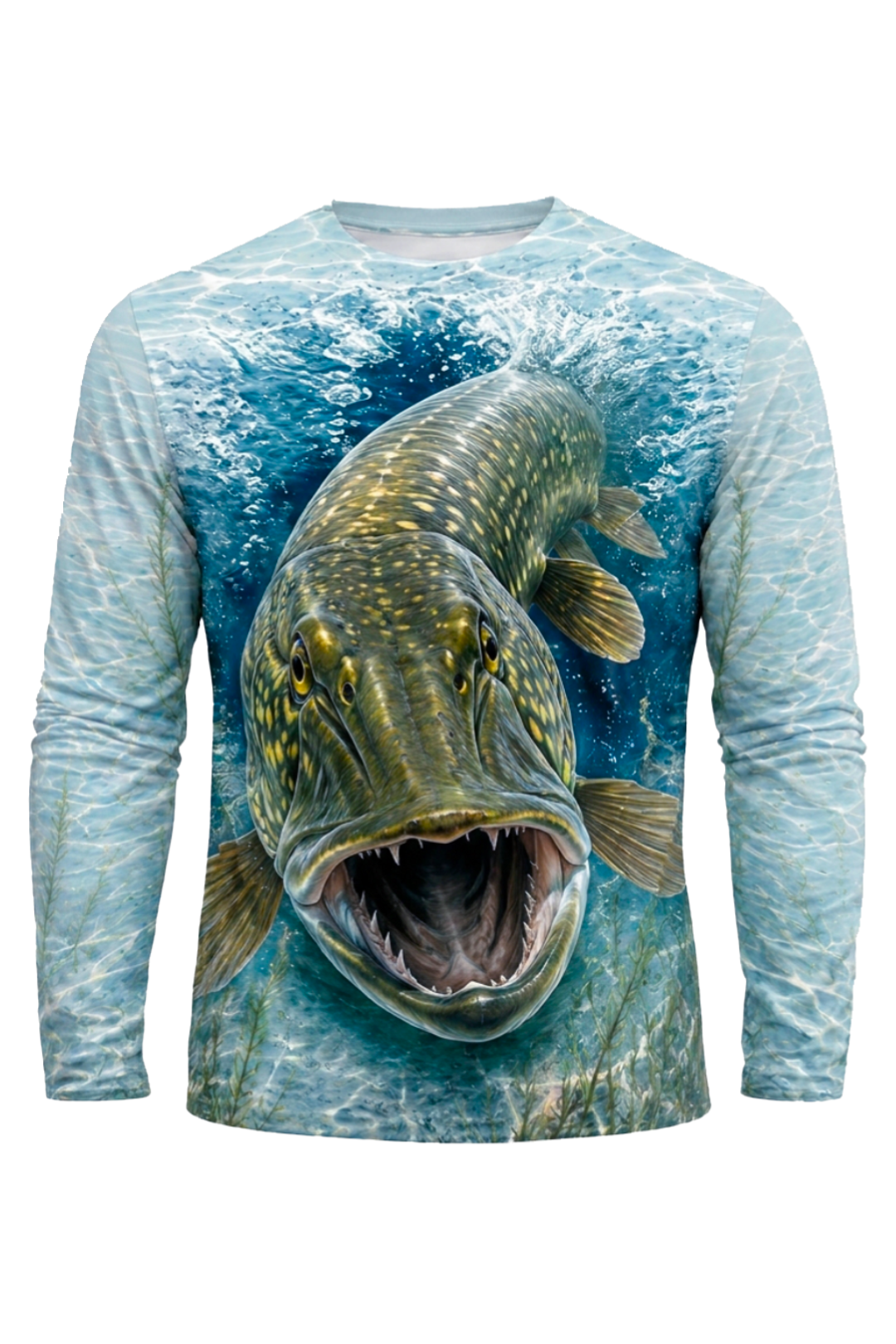 Performance Fishing Long Sleeve - Shallow Weedbed Pike - TBT195 mockup artwork side