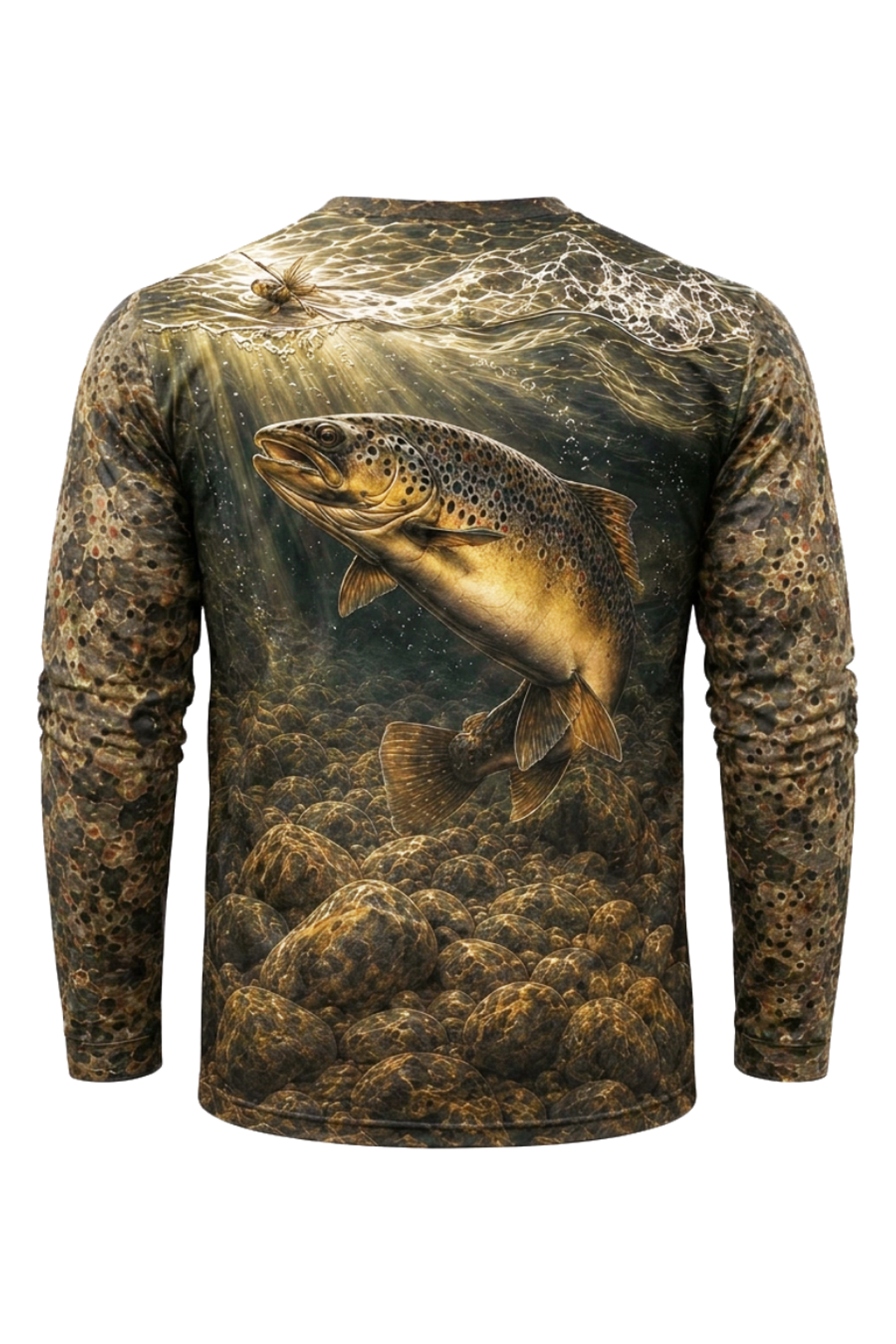 Performance Fishing Long Sleeve - Shallows Brown Trout - TBT168 mockup artwork side