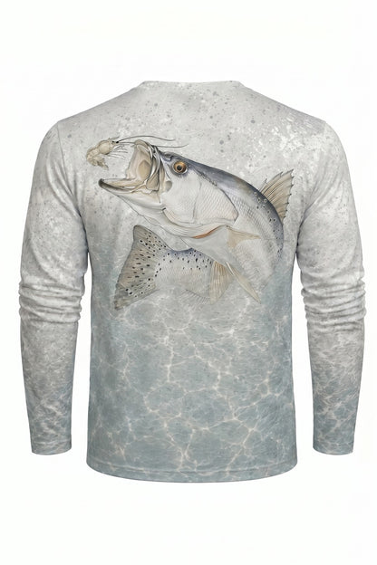 Performance Fishing Long Sleeve - Shell Edge Speckled trout - AOF41 mockup artwork side