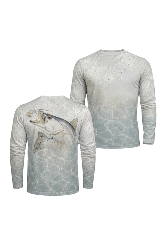 Performance Fishing Long Sleeve - Shell Edge Speckled trout - AOF41 two shirts front artwork