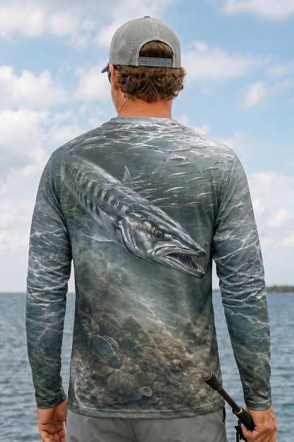 Performance Fishing Long Sleeve - Silver Barracuda Drift - AOF37 lifestyle artwork side