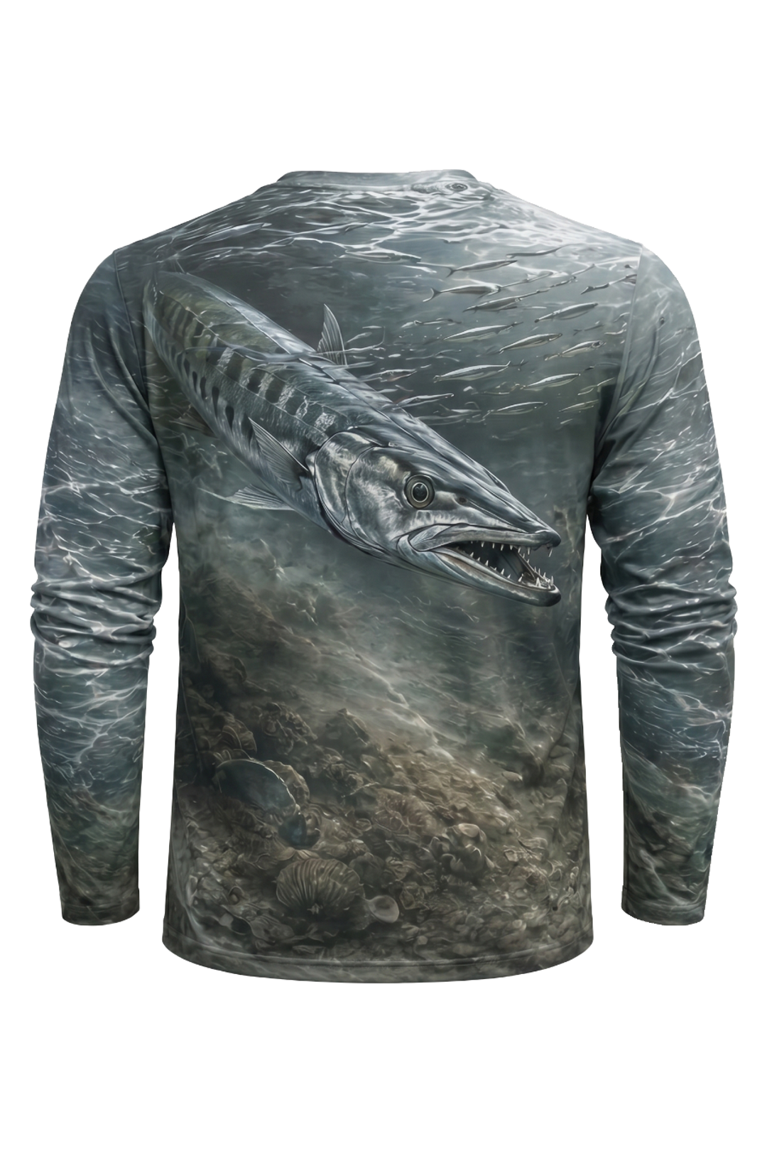 Performance Fishing Long Sleeve - Silver Barracuda Drift - AOF37 mockup artwork side