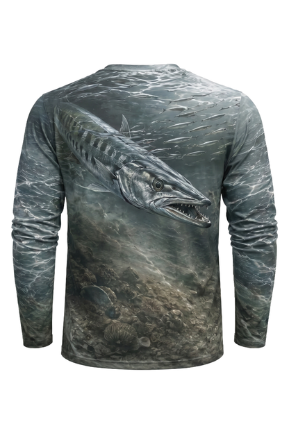 Performance Fishing Long Sleeve - Silver Barracuda Drift - AOF37 mockup artwork side