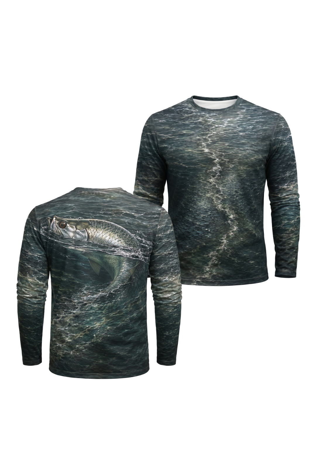 Performance Fishing Long Sleeve -  Silver Pass Roll - AOF30 two shirts front artwork