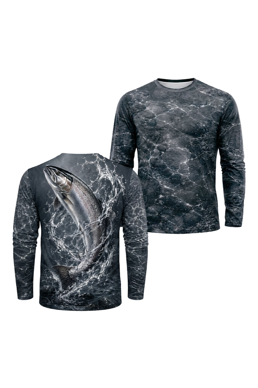 Performance Fishing Long Sleeve - Silver Splash Trout - RT20 two shirts front artwork