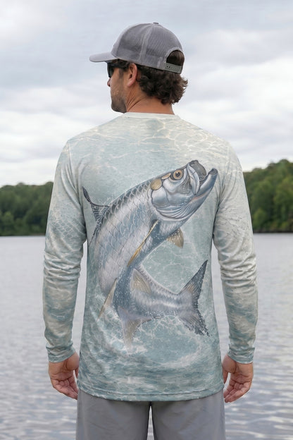 Performance Fishing Long Sleeve - Silver Tarpon Surge - AOF116 lifestyle artwork side