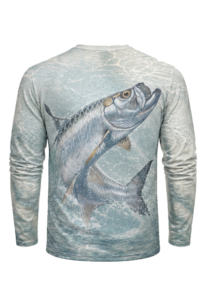 Performance Fishing Long Sleeve - Silver Tarpon Surge - AOF116 mockup artwork side