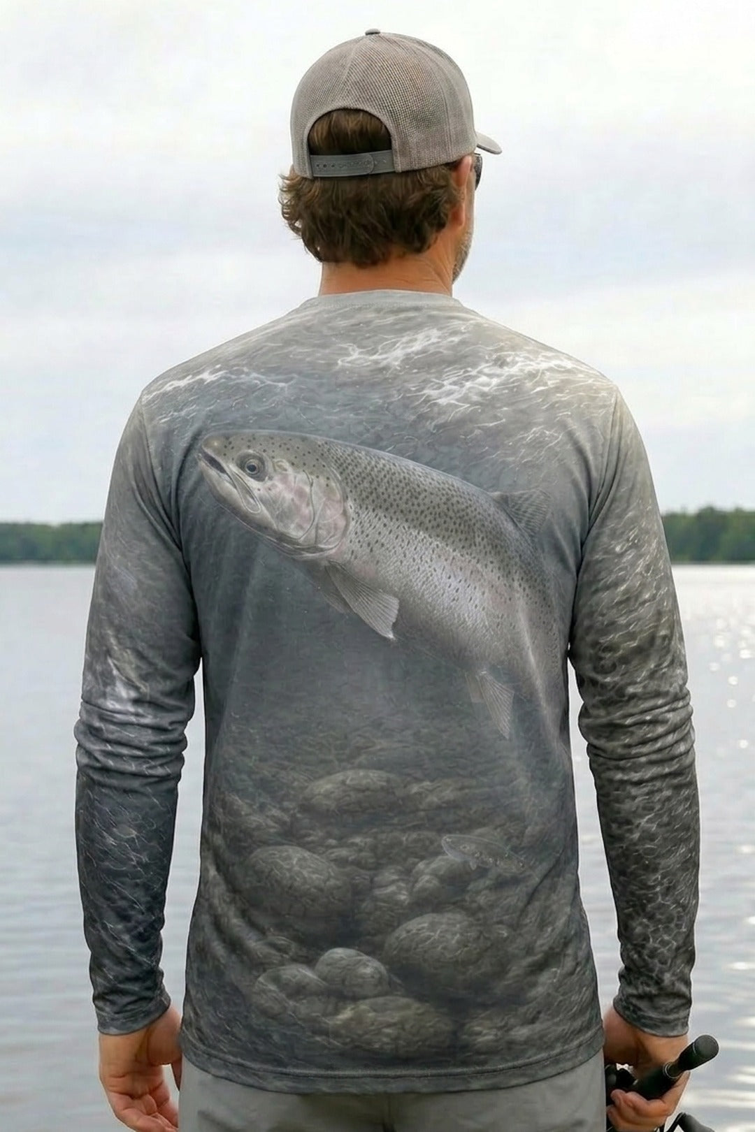 Performance Fishing Long Sleeve - Steelhead Chrome Run Veil - AOF71 lifestyle artwork side