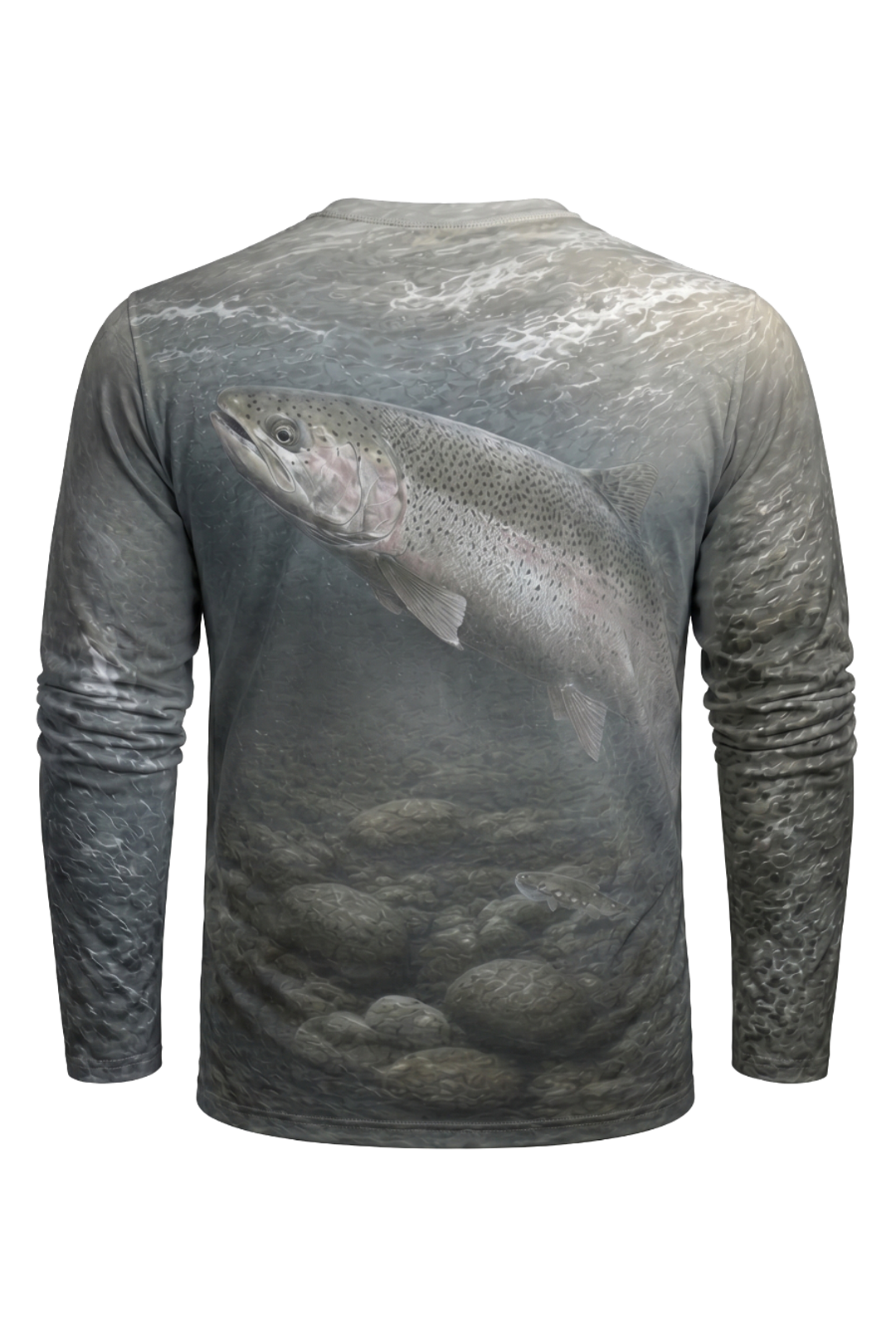 Performance Fishing Long Sleeve - Steelhead Chrome Run Veil - AOF71 mockup artwork side