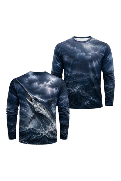 Performance Fishing Long Sleeve - Storm Break Marlin - RS04 two shirts front artwork