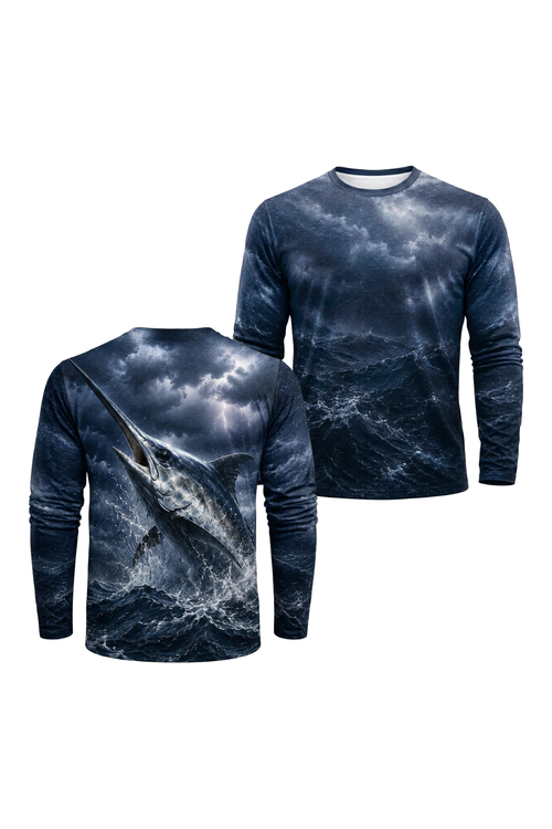 Performance Fishing Long Sleeve - Storm Break Marlin - RS04 two shirts front artwork