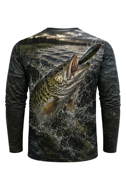 Performance Fishing Long Sleeve - Storm Lake Musky Strike - RM06 mockup artwork side