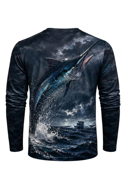 Performance Fishing Long Sleeve - Storm Leap Marlin - RS08 mockup artwork side