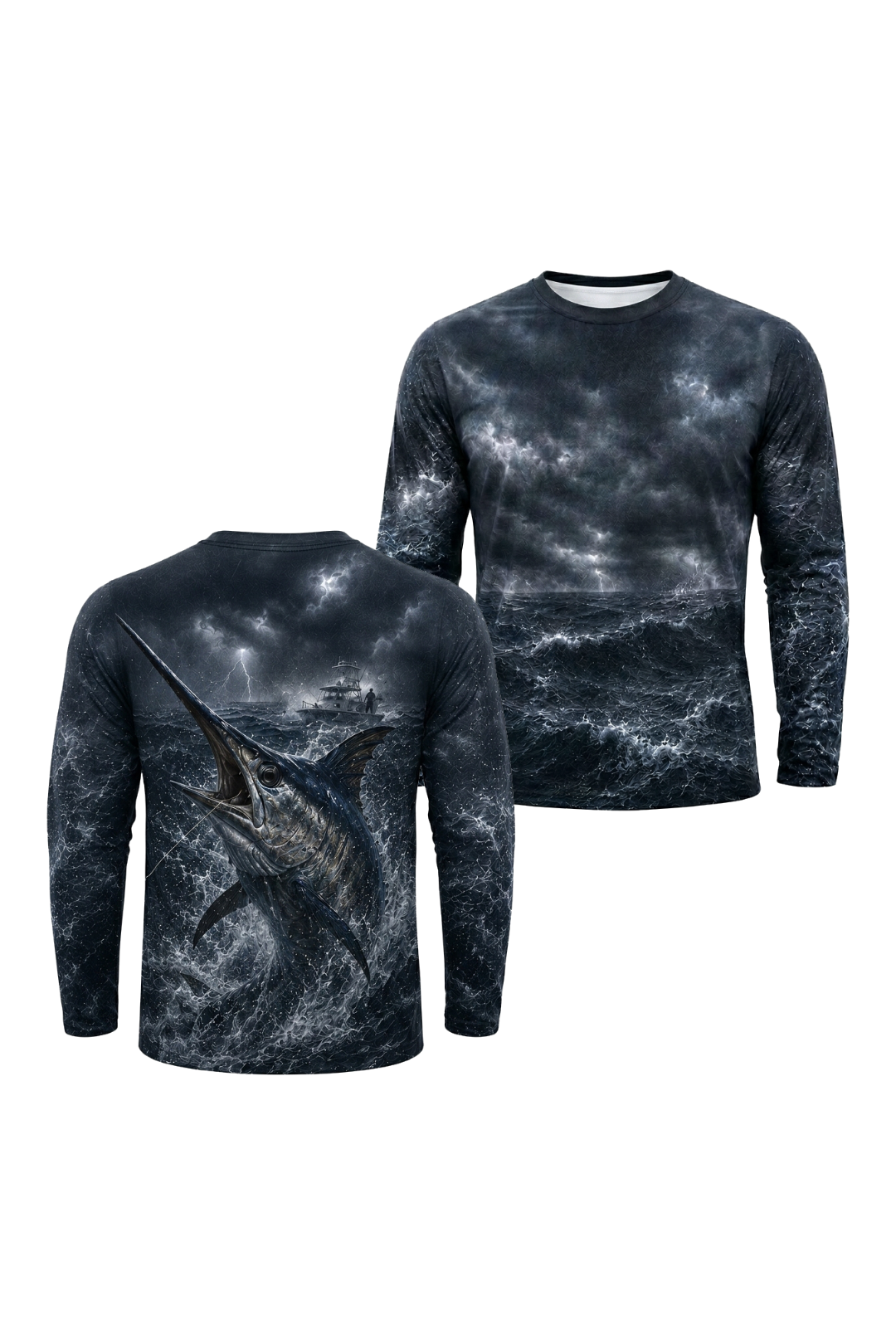 Performance Fishing Long Sleeve - Storm Strike Marlin - RS02 two shirts front artwork